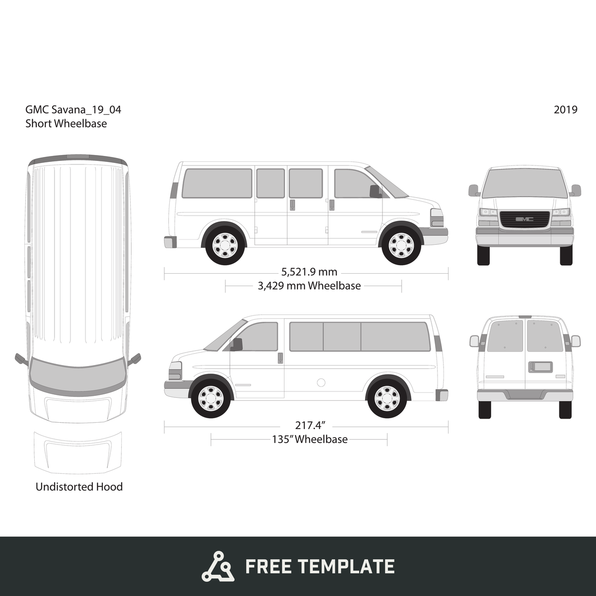 2019 GMC Savana free vector vehicle wrap template - GravBase