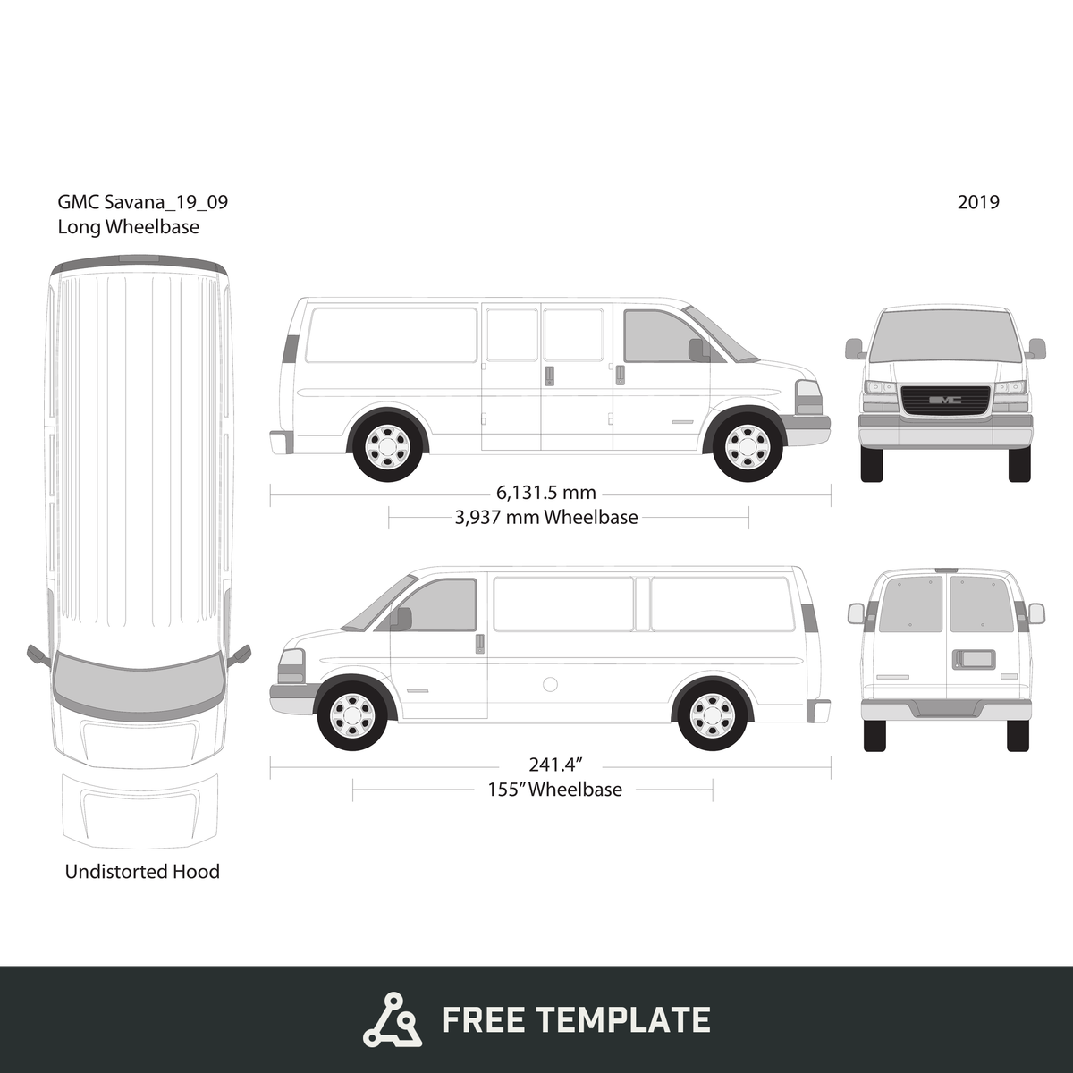 2019 GMC Savana free vector vehicle wrap template - GravBase