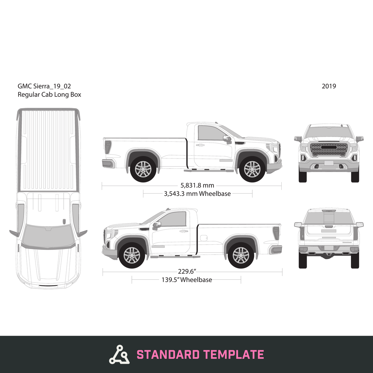 2019 GMC Sierra 1500 vector wrap template V02, Design-Ready PDF - GravBase