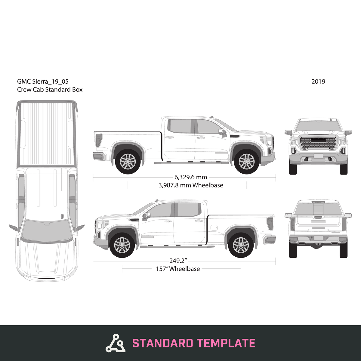 2019 GMC Sierra 1500 vector wrap template V05, Design-Ready PDF - GravBase