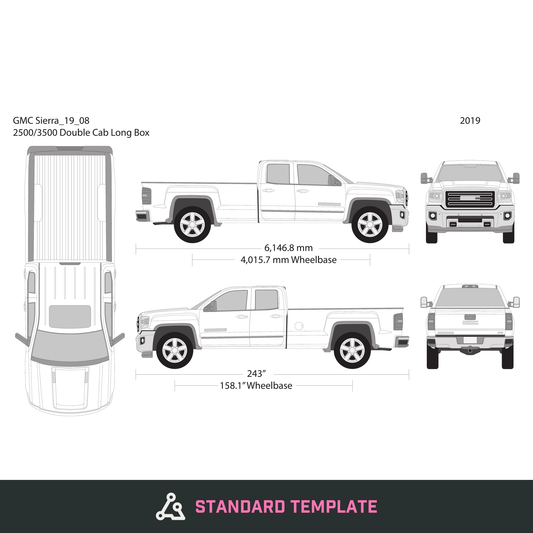 2019 GMC Sierra 2500-3500 HD vector wrap template V08, Design-Ready PDF - GravBase