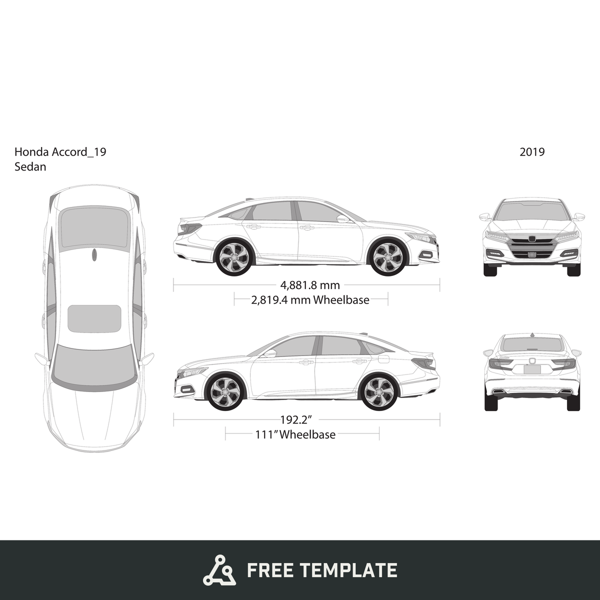 2019 Honda Accord Sedan free vector vehicle wrap template - GravBase
