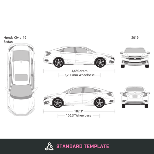 2019 Honda Civic Sedan vector wrap template, Design-Ready PDF - GravBase