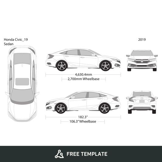2019 Honda Civic Sedan free vector vehicle wrap template - GravBase