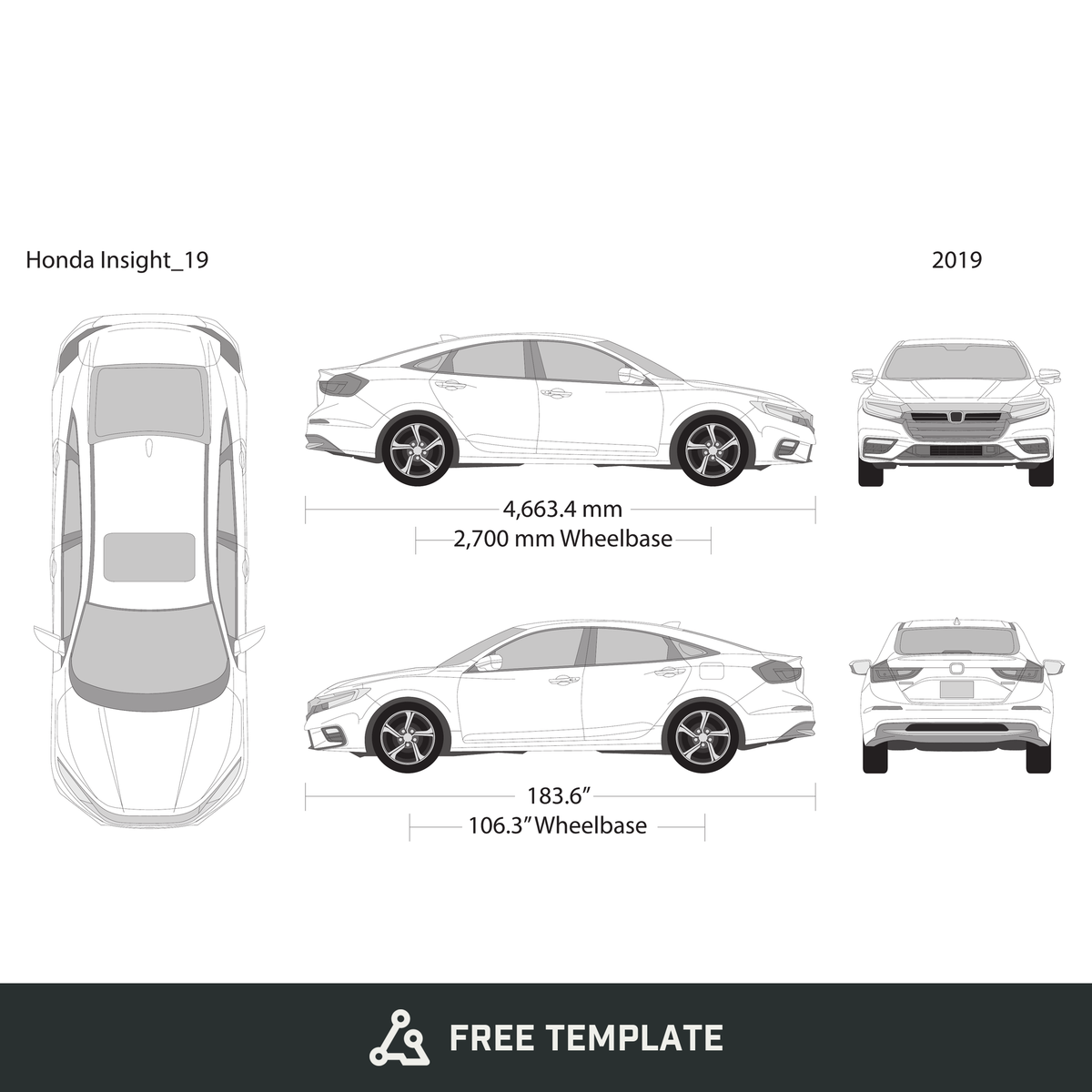 2019 Honda Insight free vector vehicle wrap template - GravBase