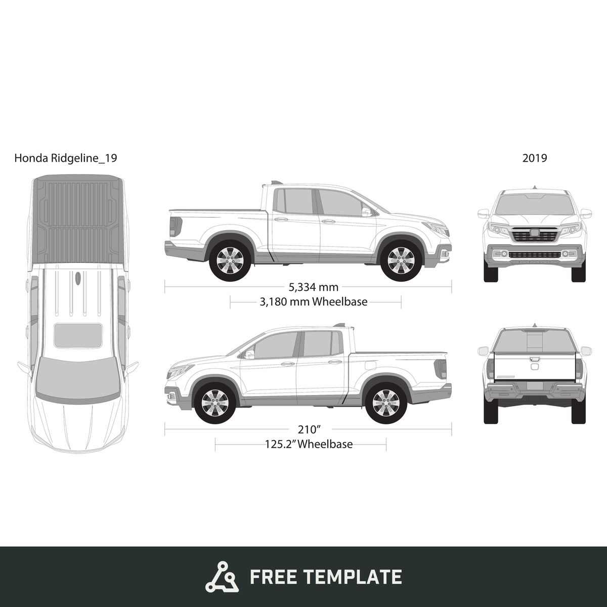 2019 Honda Ridgeline free vector vehicle wrap template - GravBase