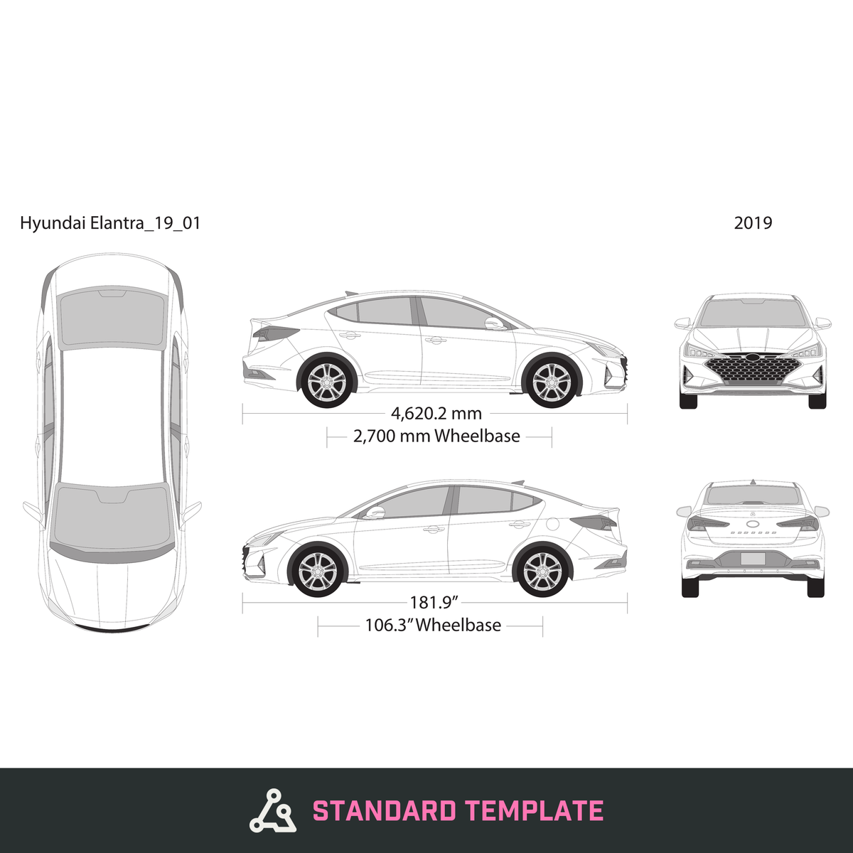 2019 Hyundai Elantra vector wrap template, Design-Ready PDF - GravBase