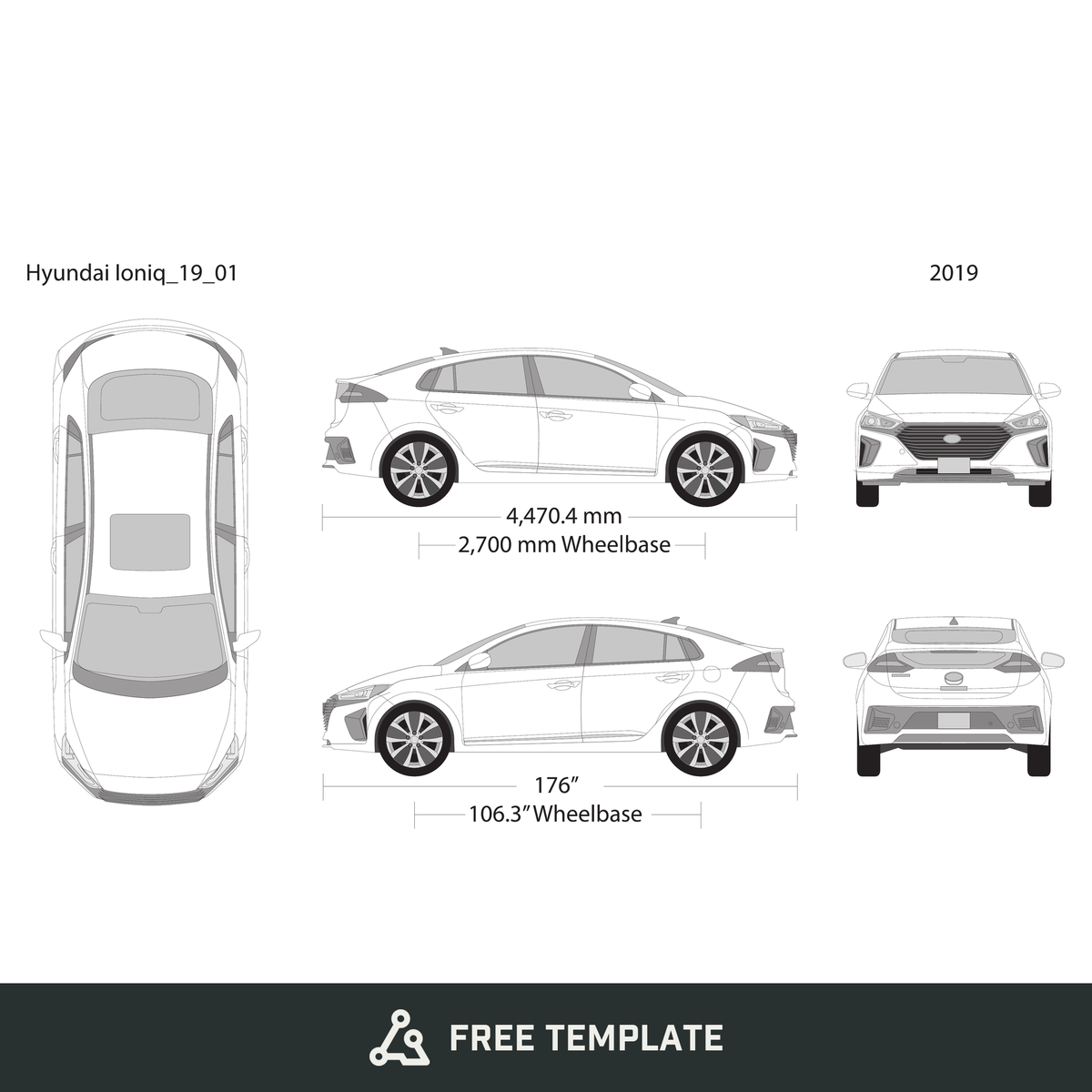2019 Hyundai Ioniq free vector vehicle wrap template - GravBase