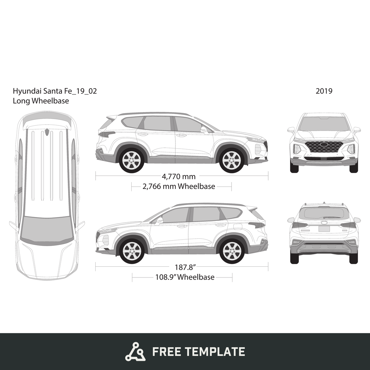 2019 Hyundai Santa Fe free vector vehicle wrap template - GravBase