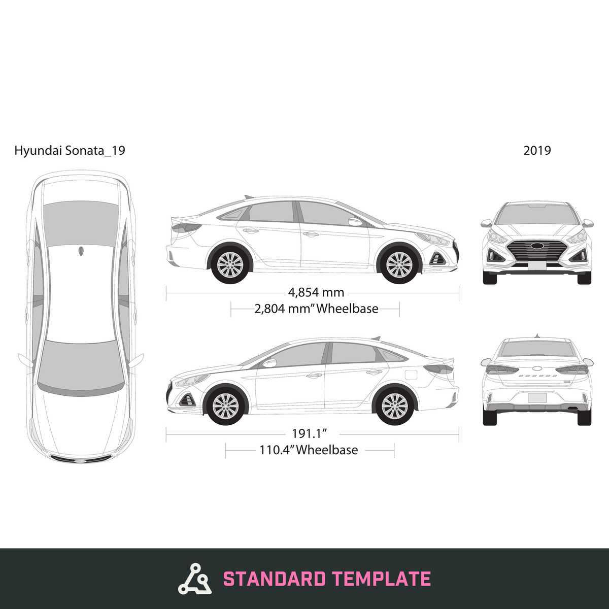 2019 Hyundai Sonata vector wrap template, Design-Ready PDF - GravBase