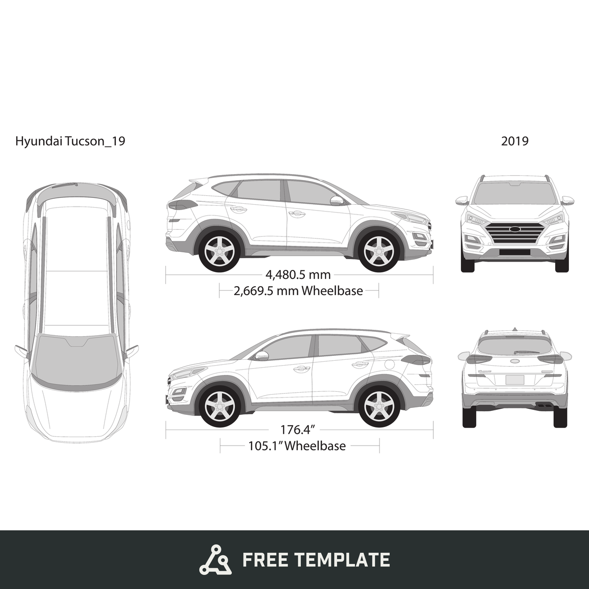 2019 Hyundai Tucson free vector vehicle wrap template - GravBase