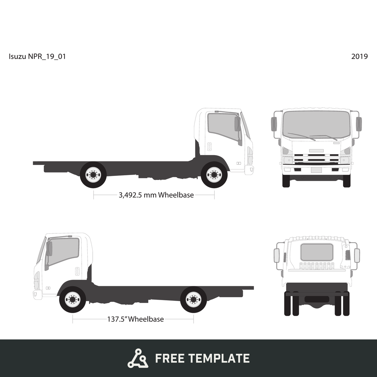 2019 Isuzu NPR free vector vehicle wrap template - GravBase