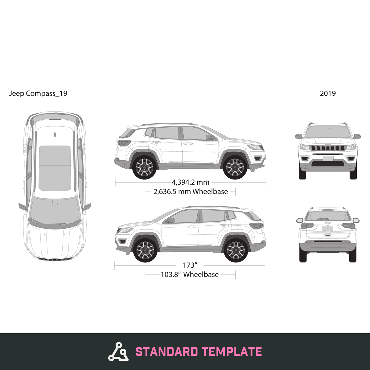 2019 Jeep Compass vector wrap template, Design-Ready PDF - GravBase