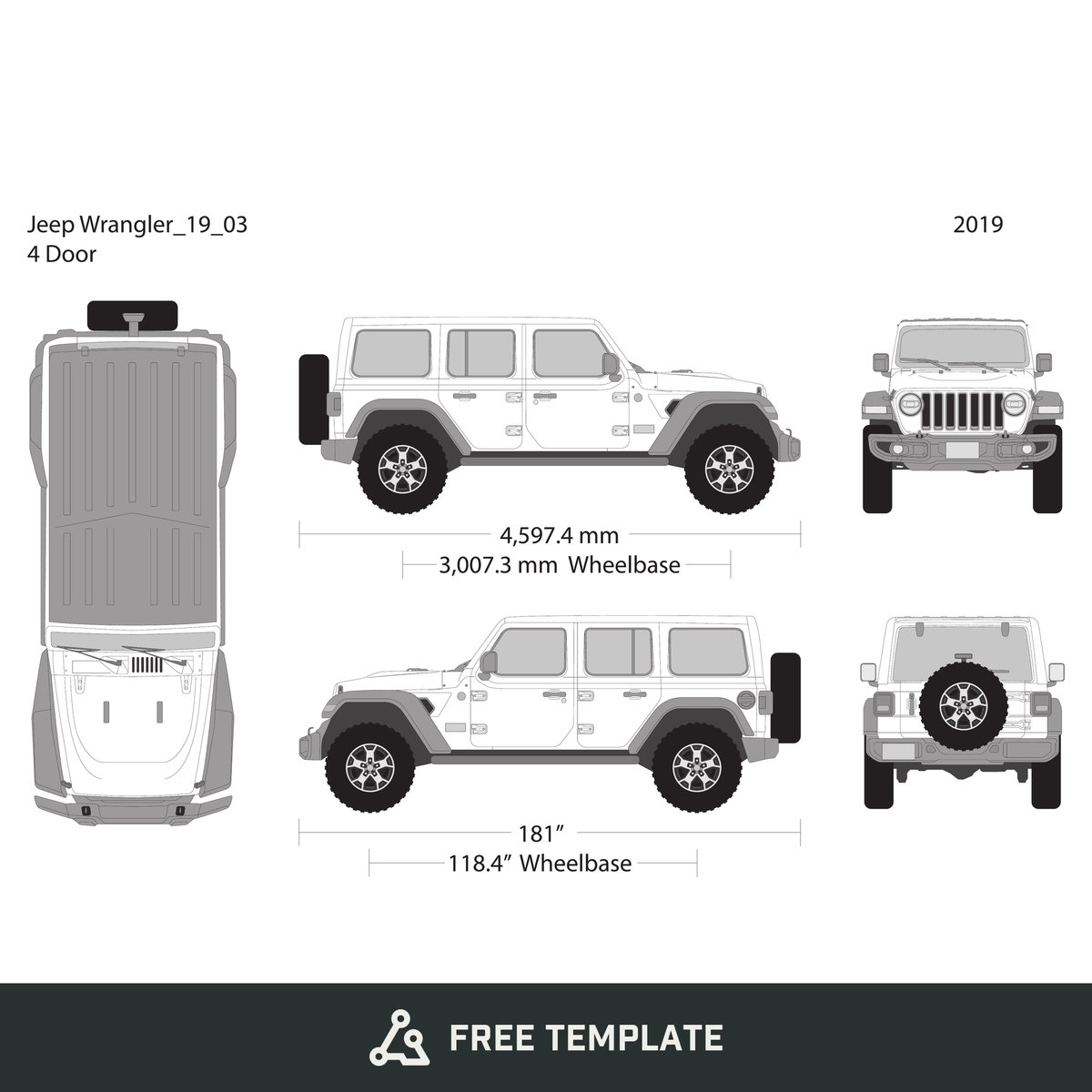 2019 Jeep Wrangler free vector vehicle wrap template - GravBase