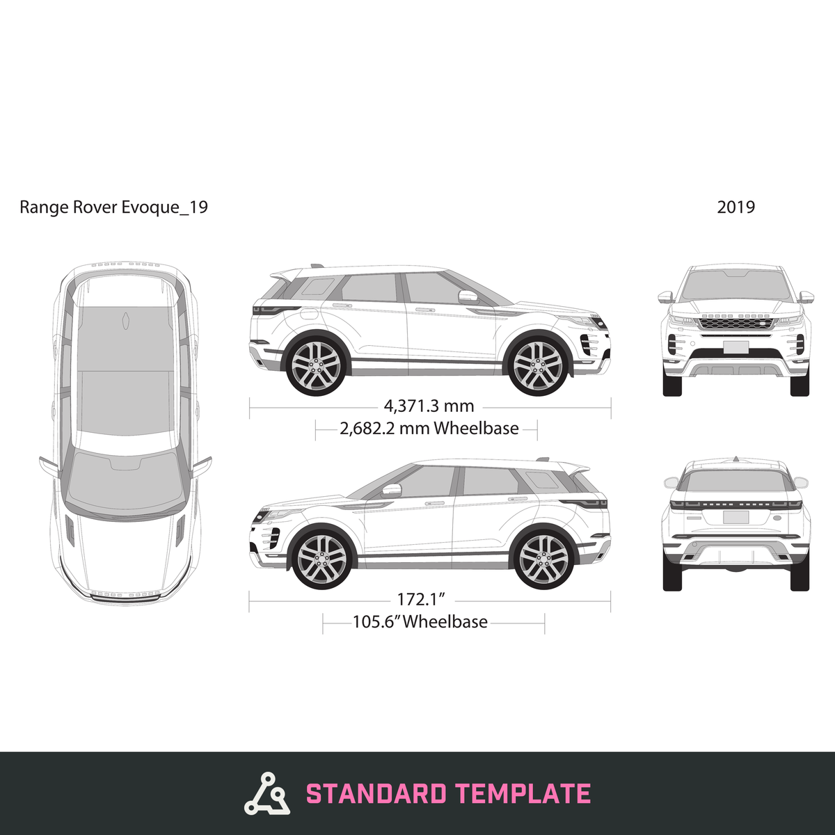 2019 Land Rover Evoque vector wrap template, Design-Ready PDF - GravBase