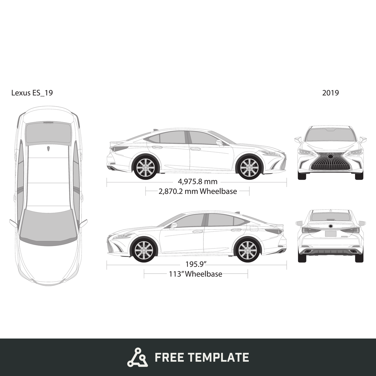 2019 Lexus ES free vector vehicle wrap template - GravBase