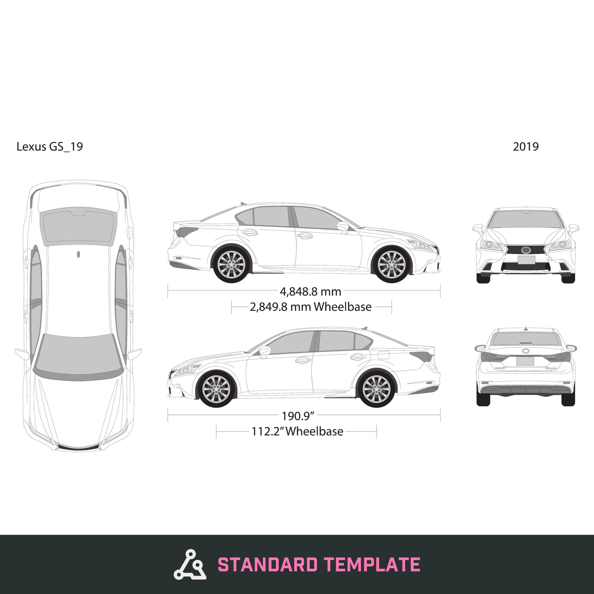 2019 Lexus GS vector wrap template, Design-Ready PDF - GravBase