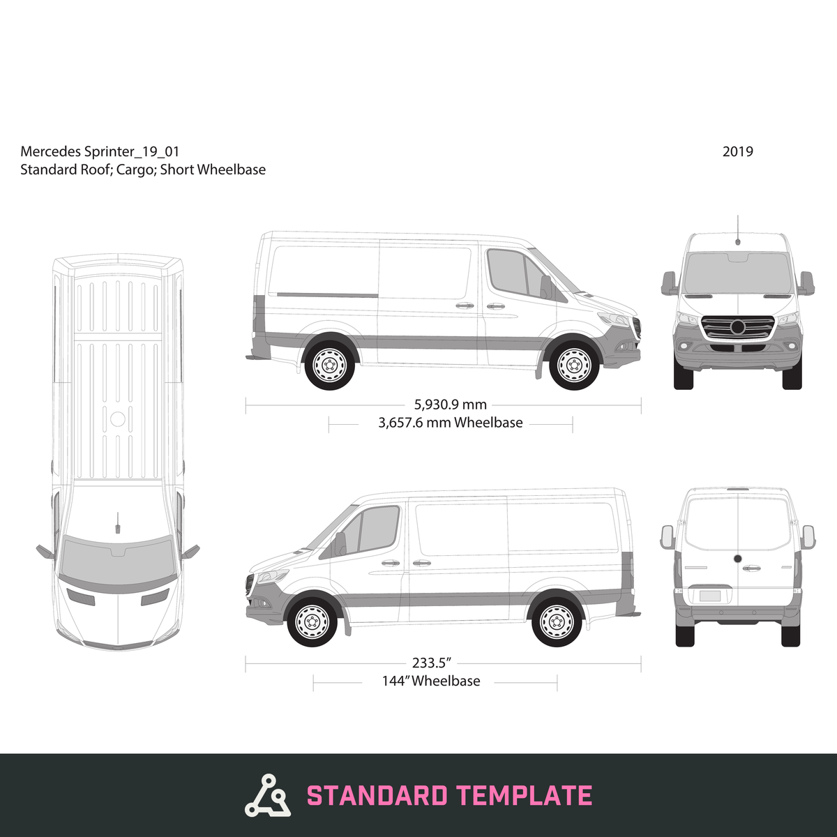 2019 Mercedes Sprinter vector wrap template V01, Design-Ready PDF - GravBase