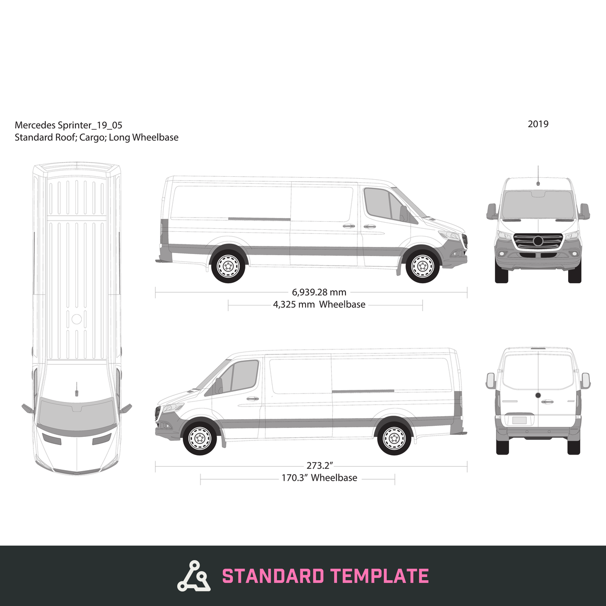 2019 Mercedes Sprinter vector wrap template V05, Design-Ready PDF - GravBase