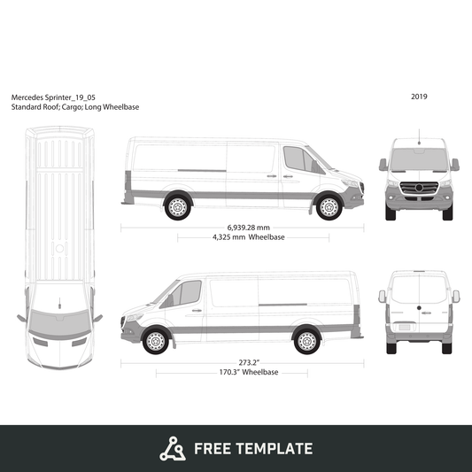 2019 Mercedes Sprinter free vector vehicle wrap template - GravBase