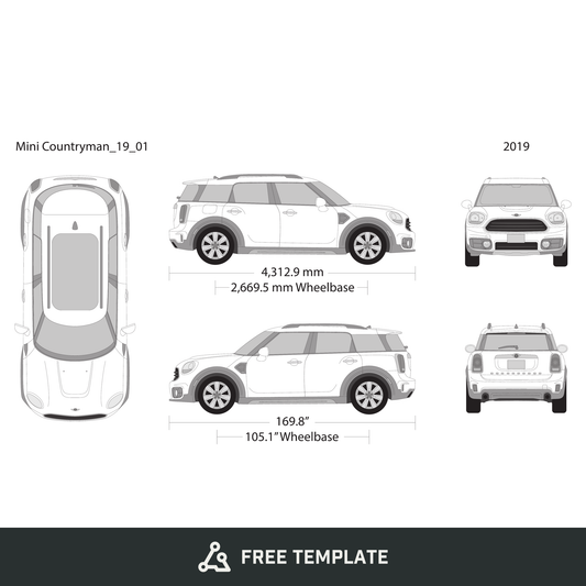 2019 Mini Cooper Mini Countryman free vector vehicle wrap template - GravBase