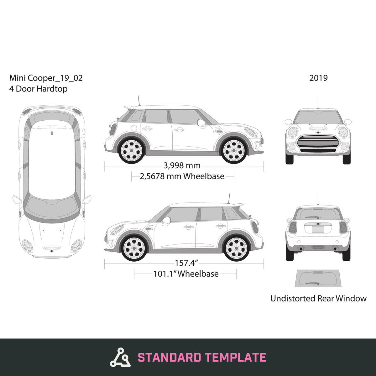 2019 Mini Cooper Mini Hardtop vector wrap template V02, Design-Ready PDF - GravBase
