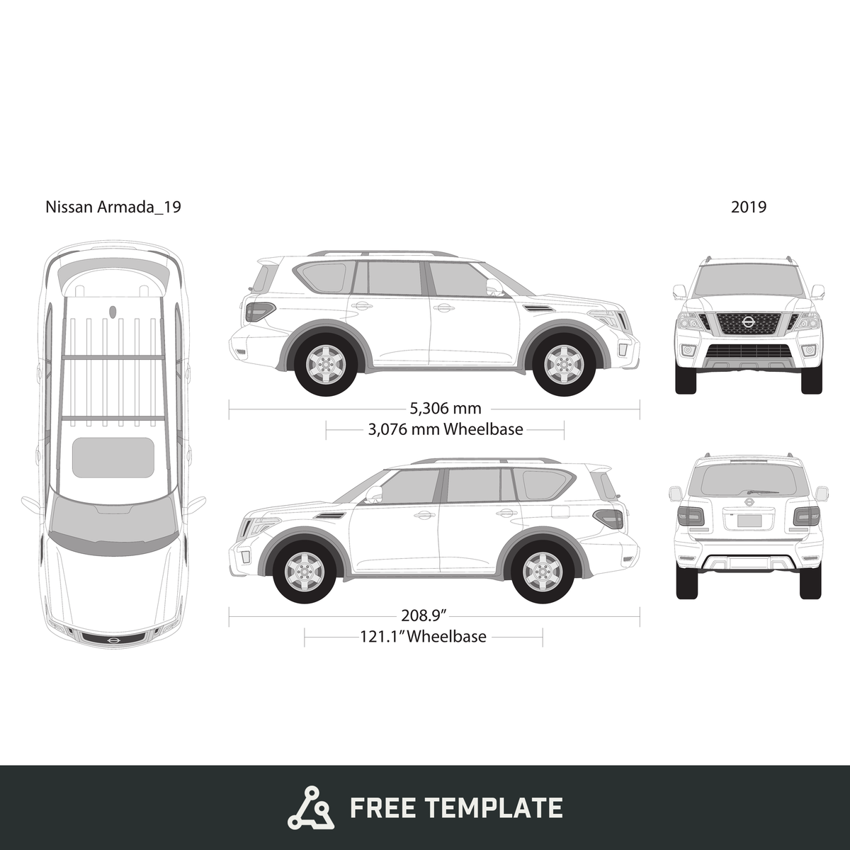 2019 Nissan Armada free vector vehicle wrap template - GravBase