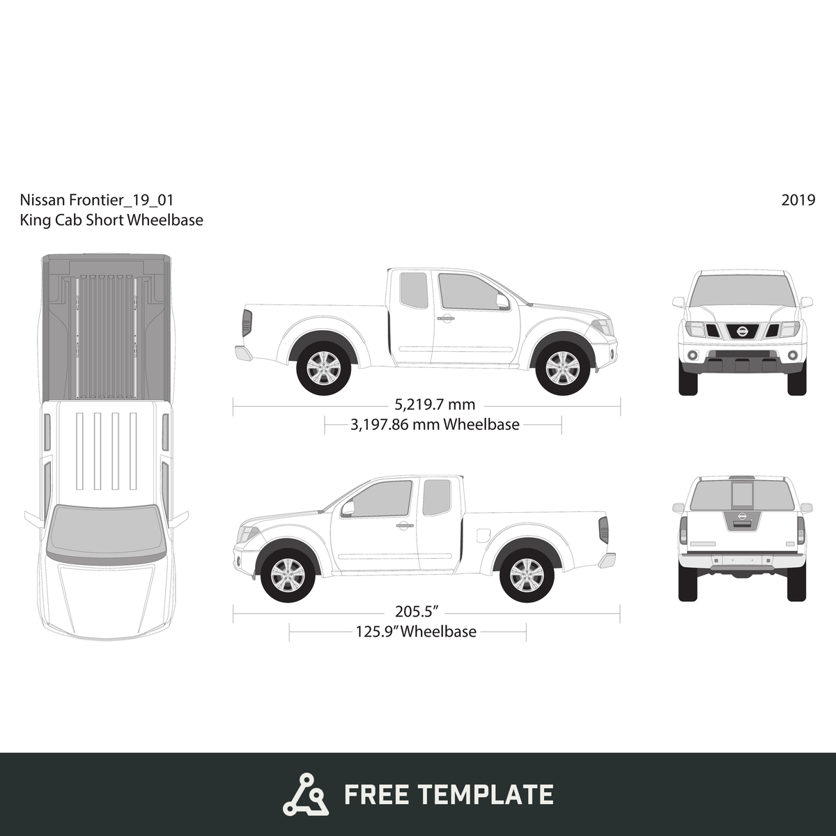 2019 Nissan Frontier front view free vector vehicle wrap template - GravBase