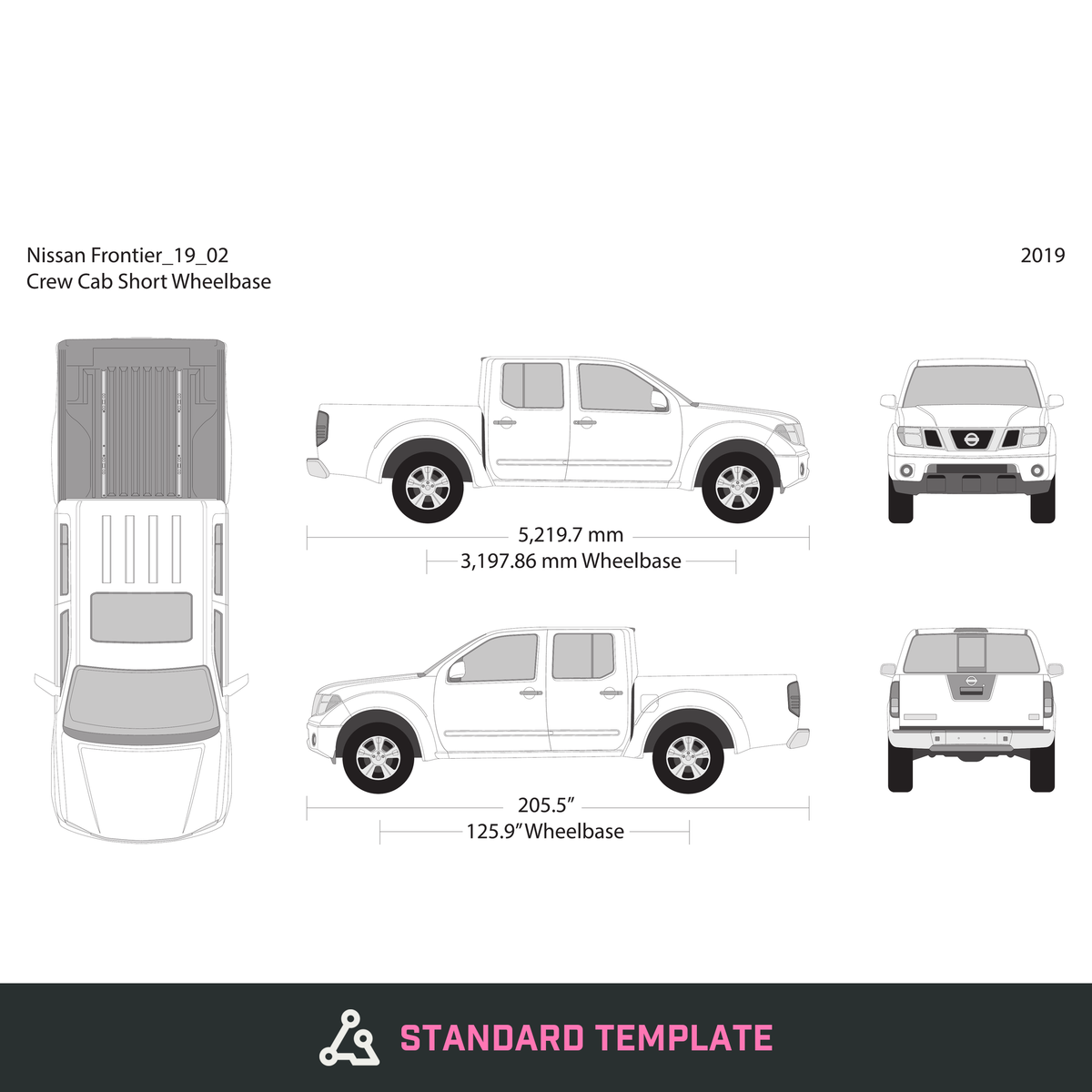 2019 Nissan Frontier vector wrap template V02, Design-Ready PDF - GravBase