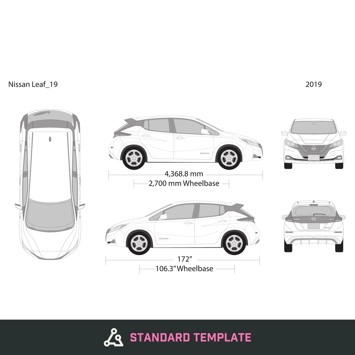 2019 Nissan Leaf vector wrap template, Design-Ready PDF - GravBase
