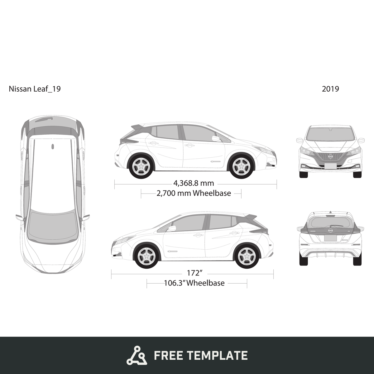 2019 Nissan Leaf free vector vehicle wrap template - GravBase