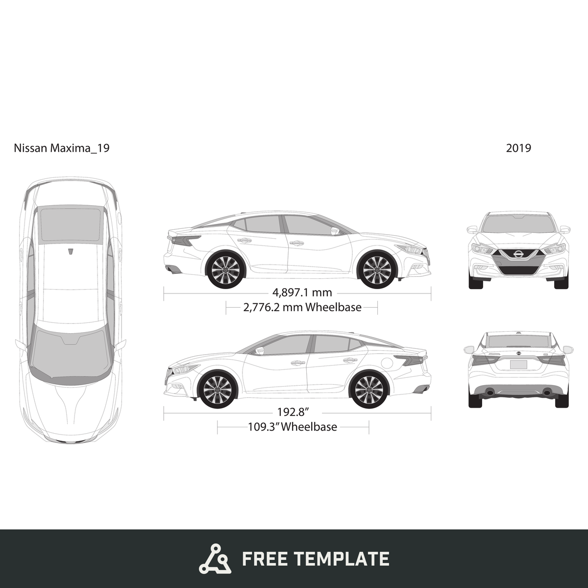 2019 Nissan Maxima free vector vehicle wrap template - GravBase