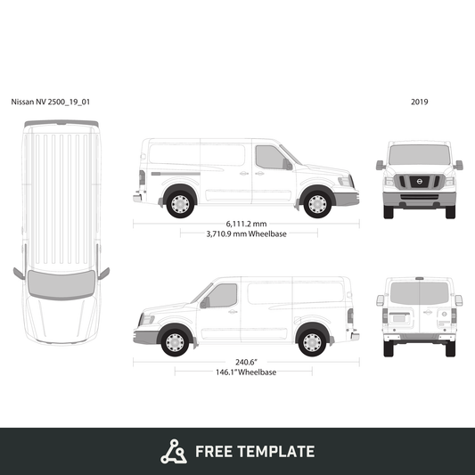 2019 Nissan NV Cargo 2500 free vector vehicle wrap template - GravBase
