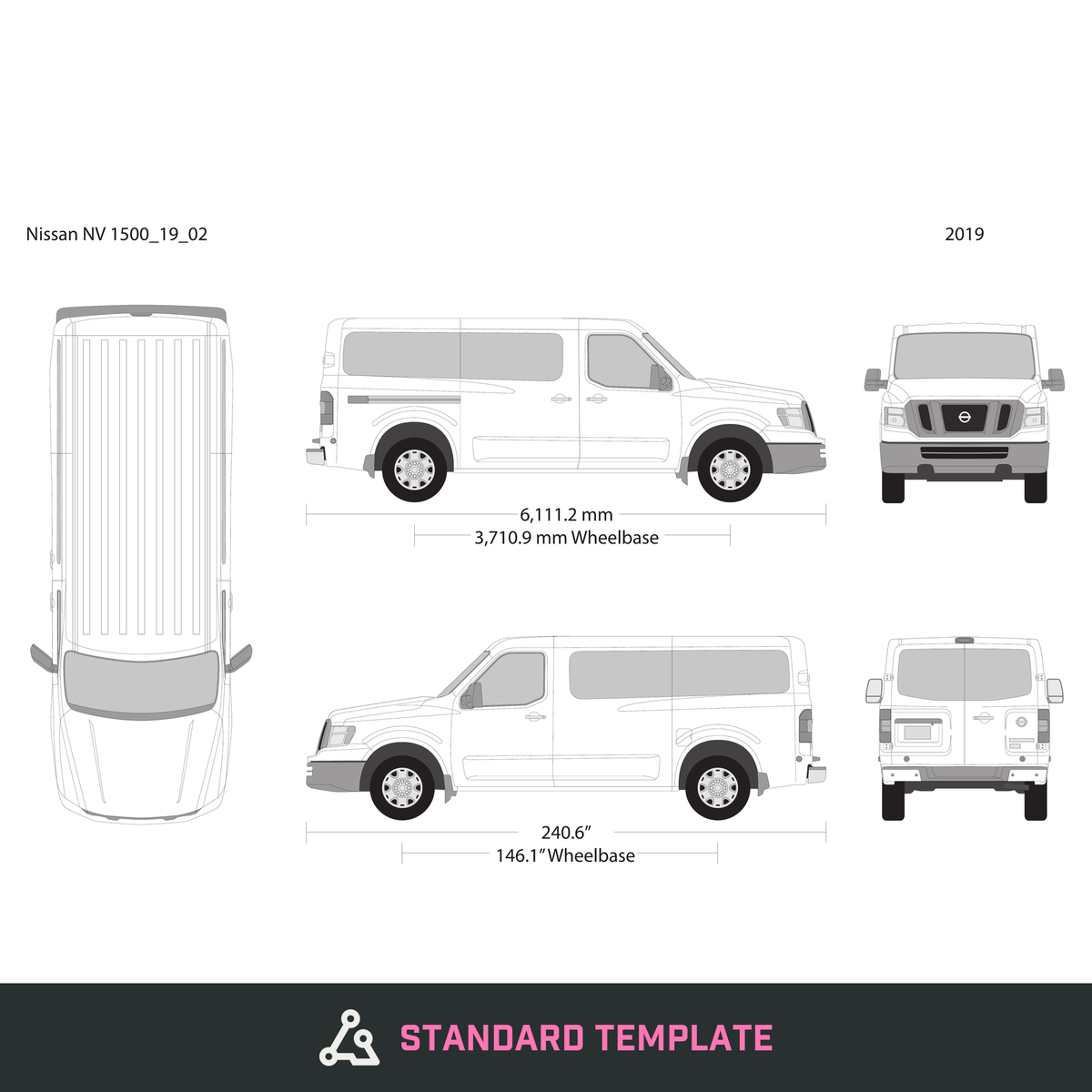 2019 Nissan NV Passenger vector wrap template V02, Design-Ready PDF - GravBase