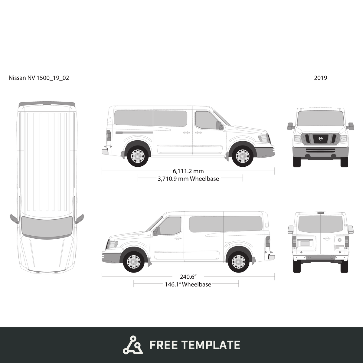 2019 Nissan NV Passenger free vector vehicle wrap template - GravBase