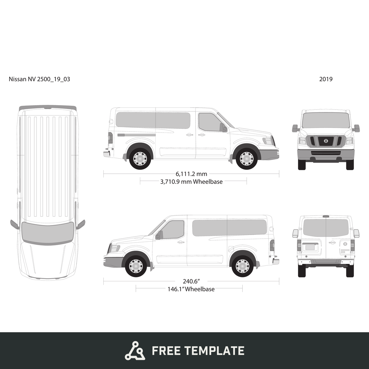2019 Nissan NV Passenger free vector vehicle wrap template - GravBase