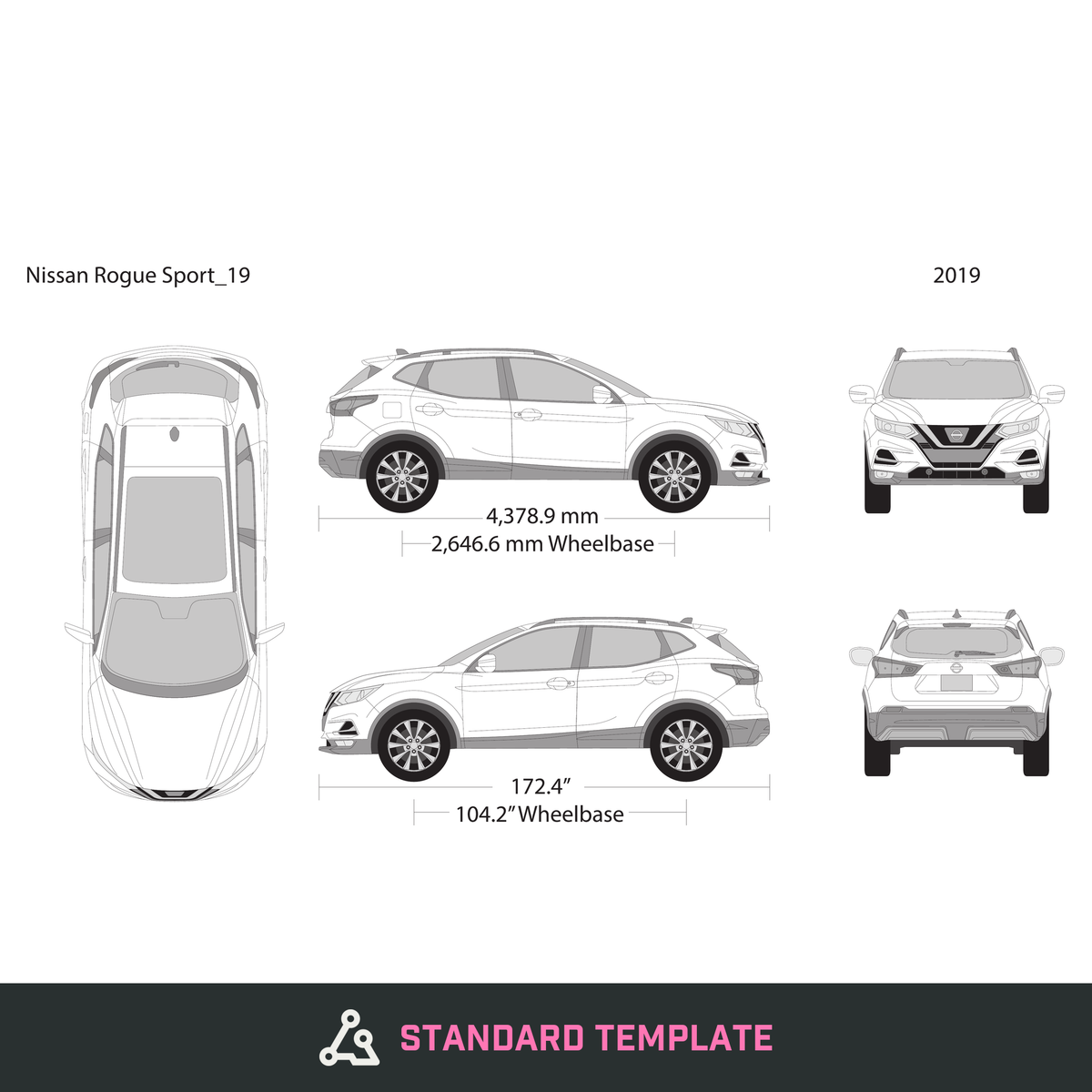 2019 Nissan Rogue Sport vector wrap template, Design-Ready PDF - GravBase