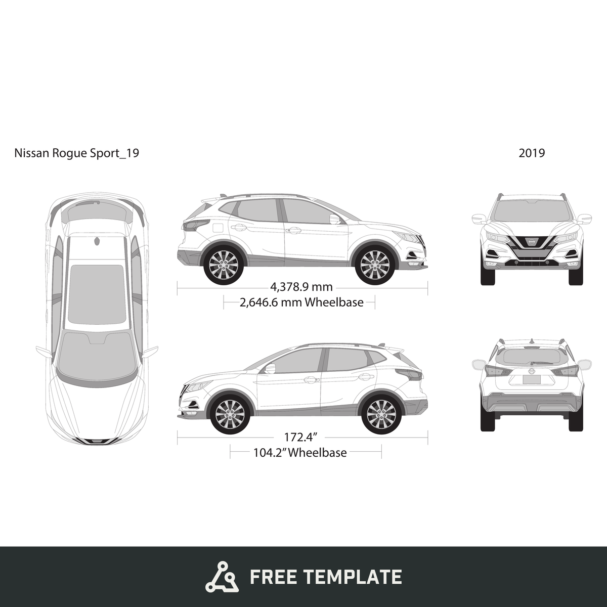 2019 Nissan Rogue Sport free vector vehicle wrap template - GravBase