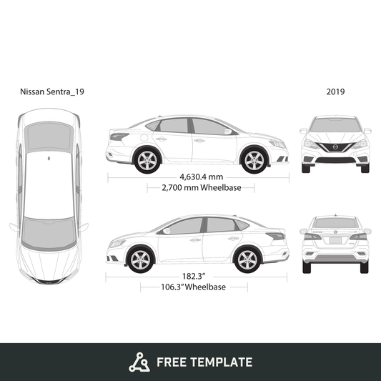 2019 Nissan Sentra free vector vehicle wrap template - GravBase