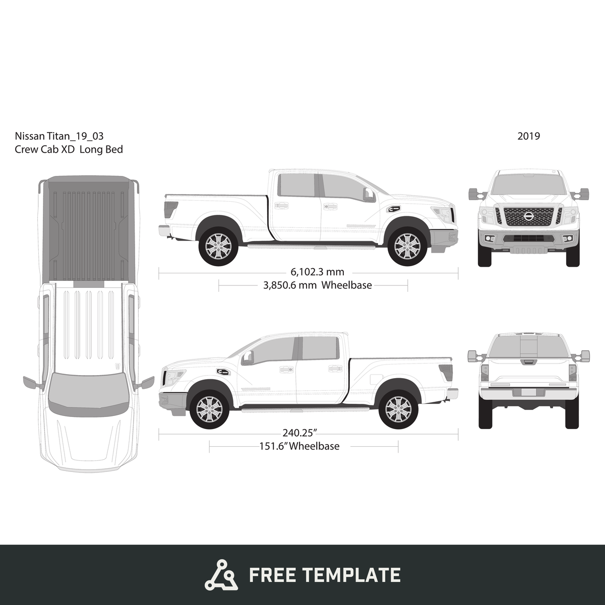 2019 Nissan Titan free vector vehicle wrap template - GravBase