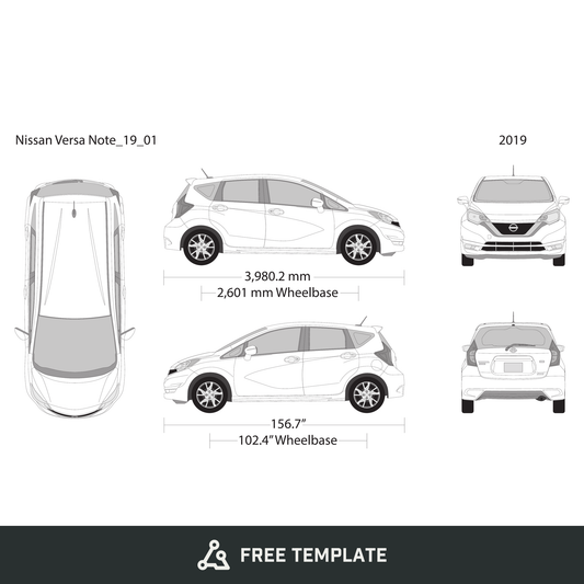 2019 Nissan Versa Note free vector vehicle wrap template - GravBase