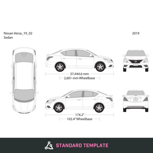 2019 Nissan Versa Sedan vector wrap template, Design-Ready PDF - GravBase