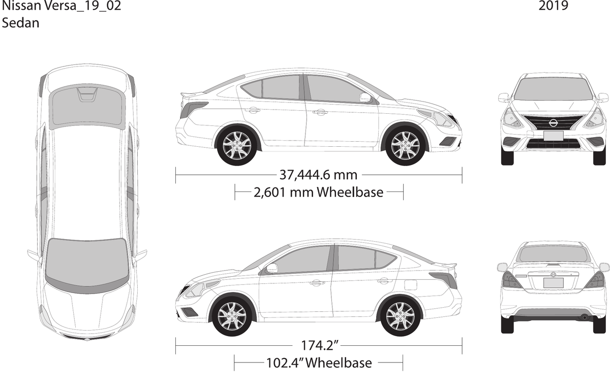 2019 Nissan Versa Sedan vector wrap template, Design-Ready PDF - GravBase