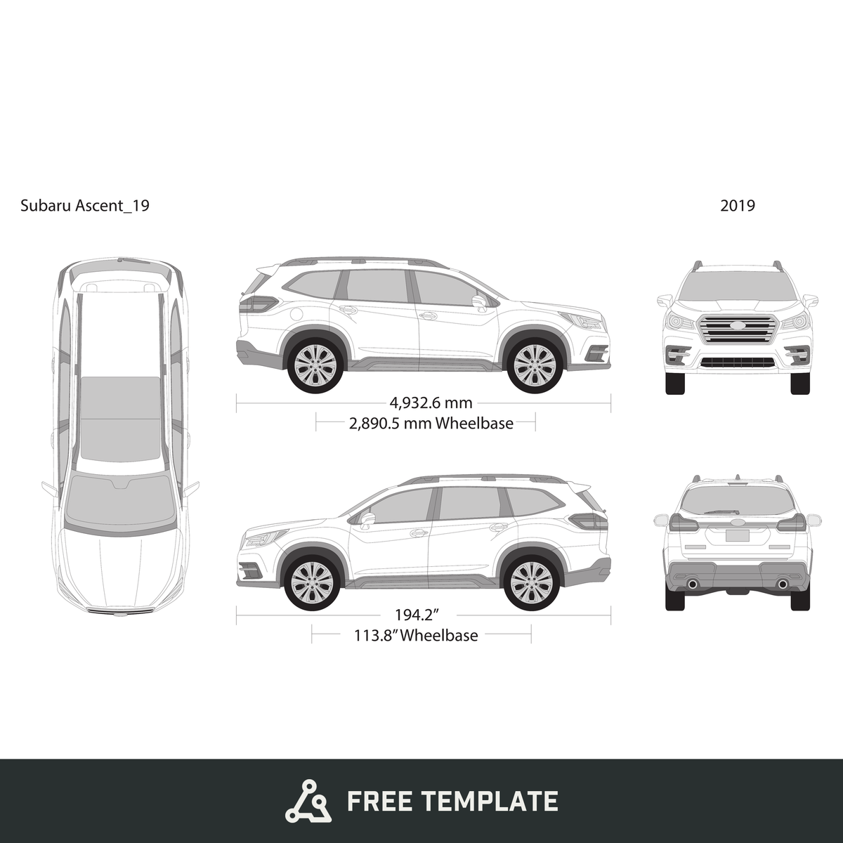 2019 Subaru Ascent free vector vehicle wrap template - GravBase
