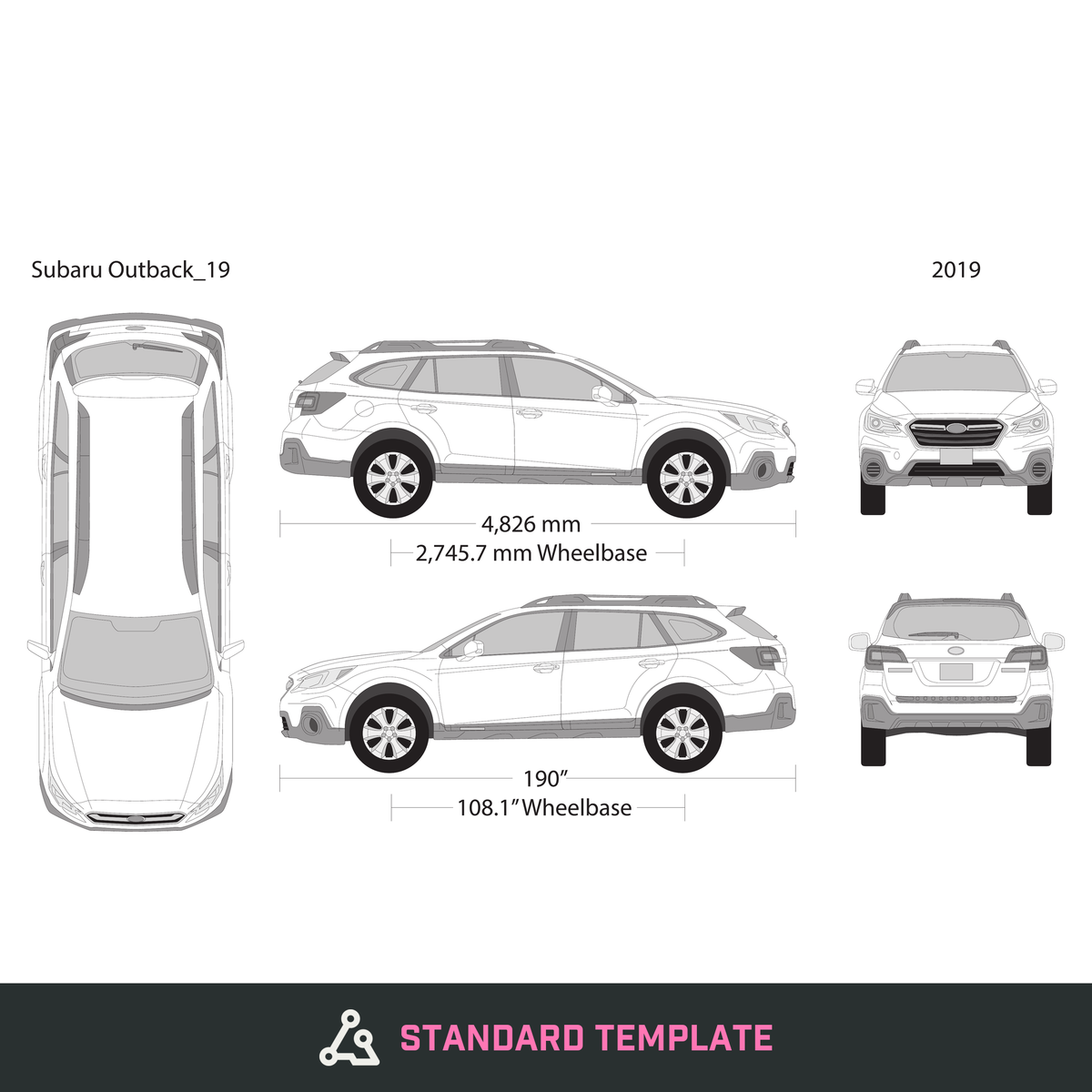 2019 Subaru Outback vector wrap template, Design-Ready PDF - GravBase