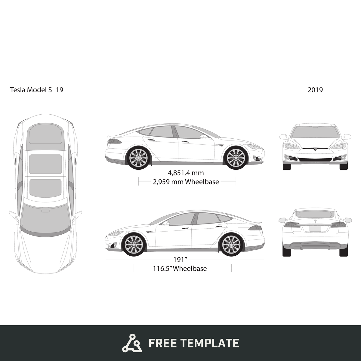 2019 Tesla Model S free vector vehicle wrap template - GravBase