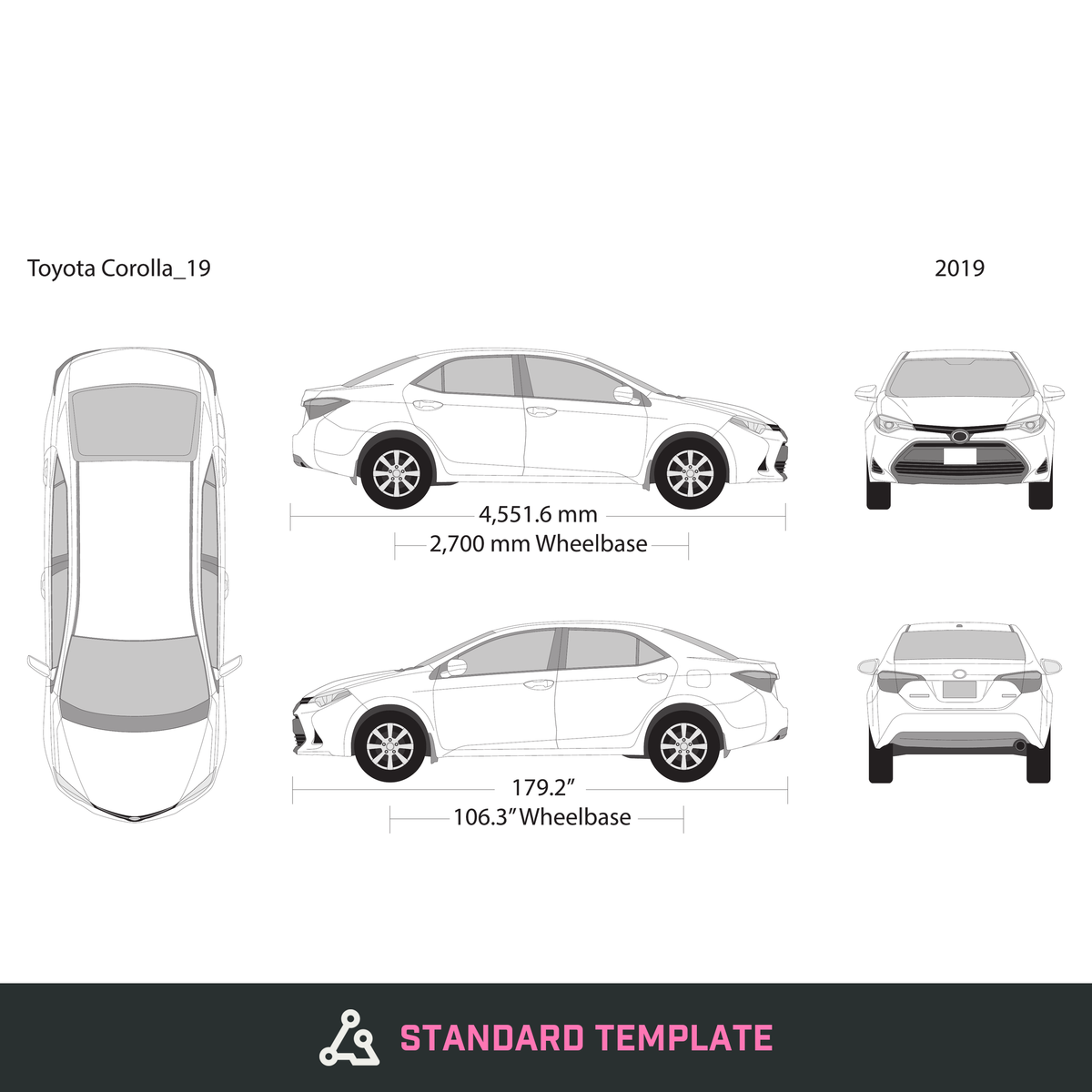 2019 Toyota Corolla vector wrap template V01, Design-Ready PDF - GravBase