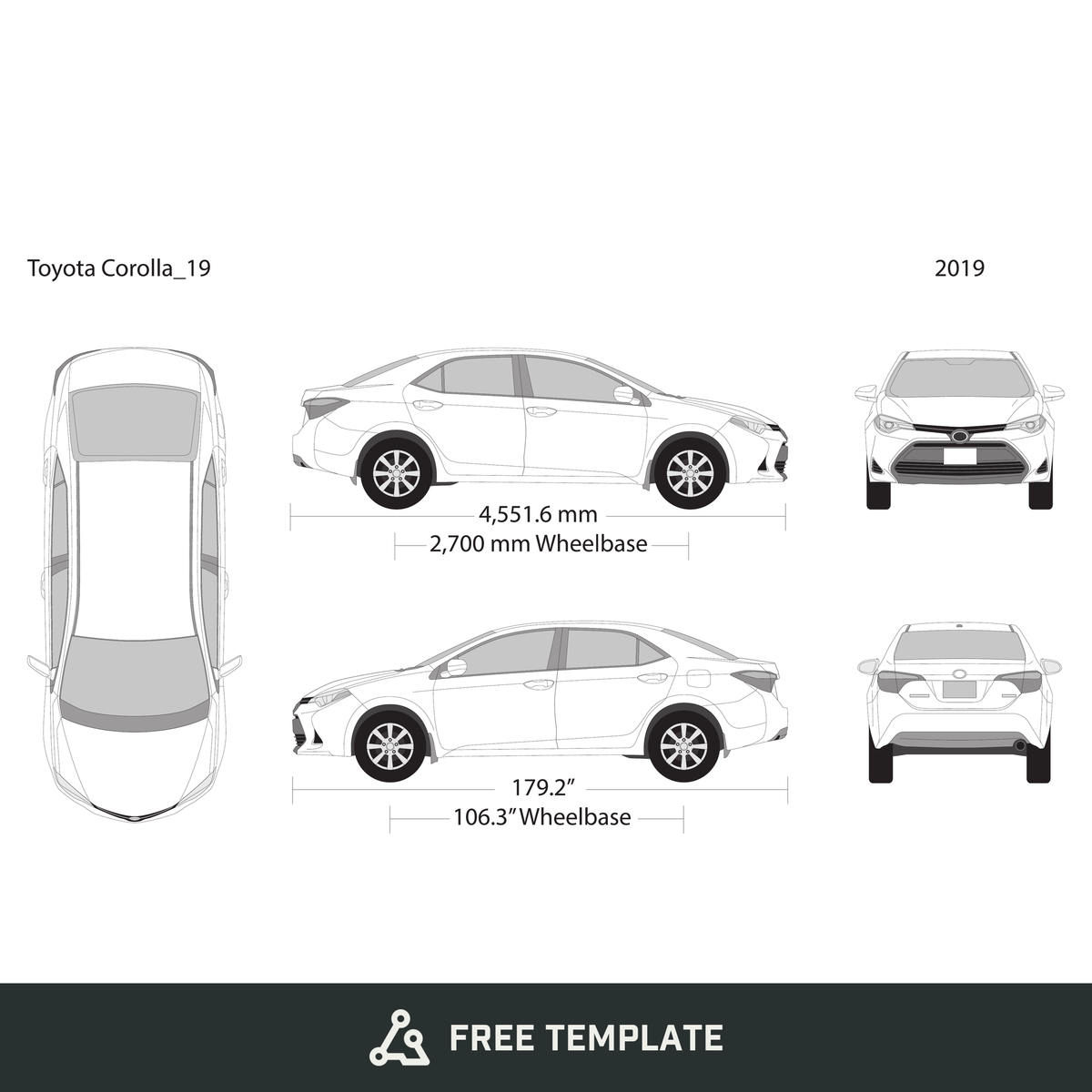 2019 Toyota Corolla free vector vehicle wrap template - GravBase