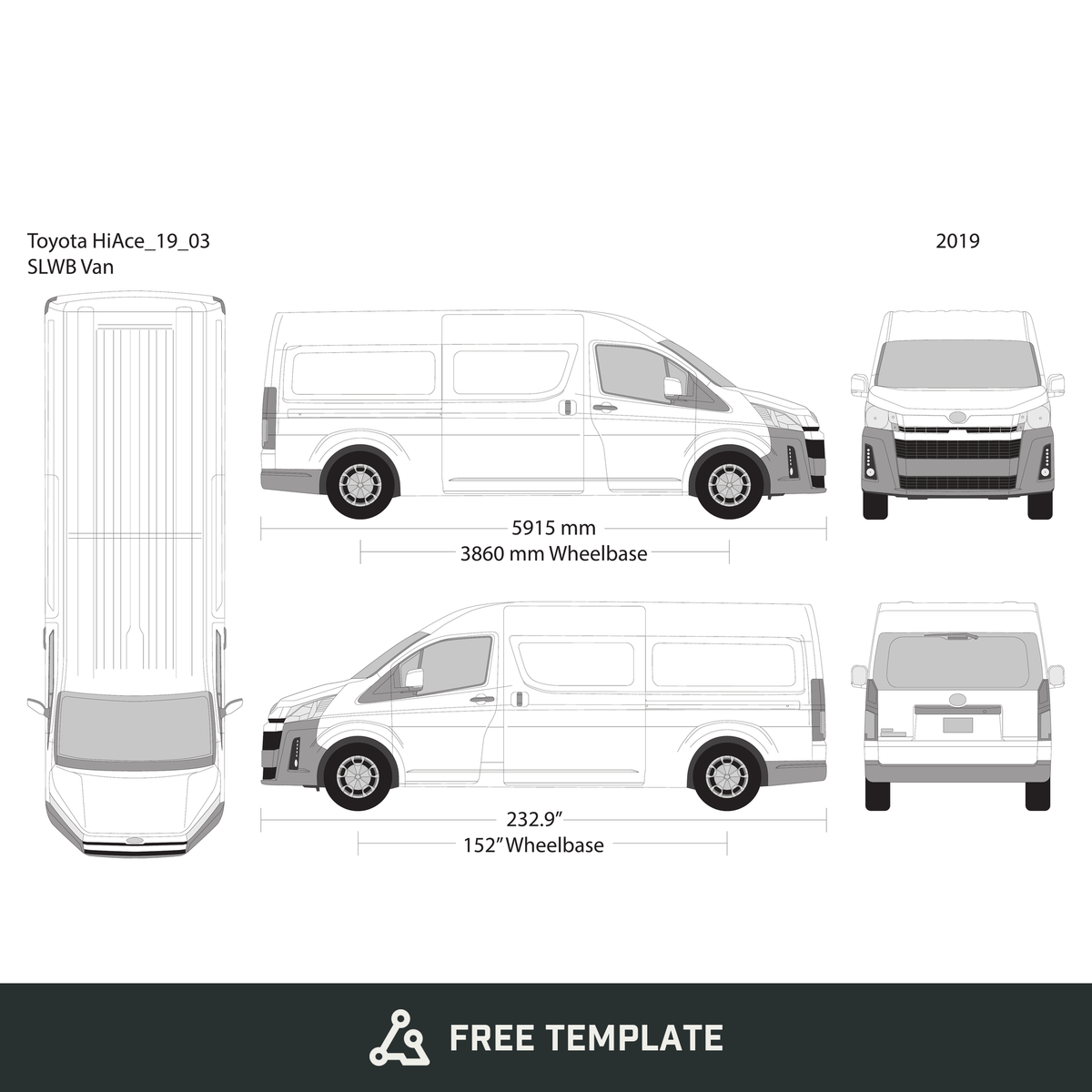 2019 Toyota Hiace free vector vehicle wrap template - GravBase