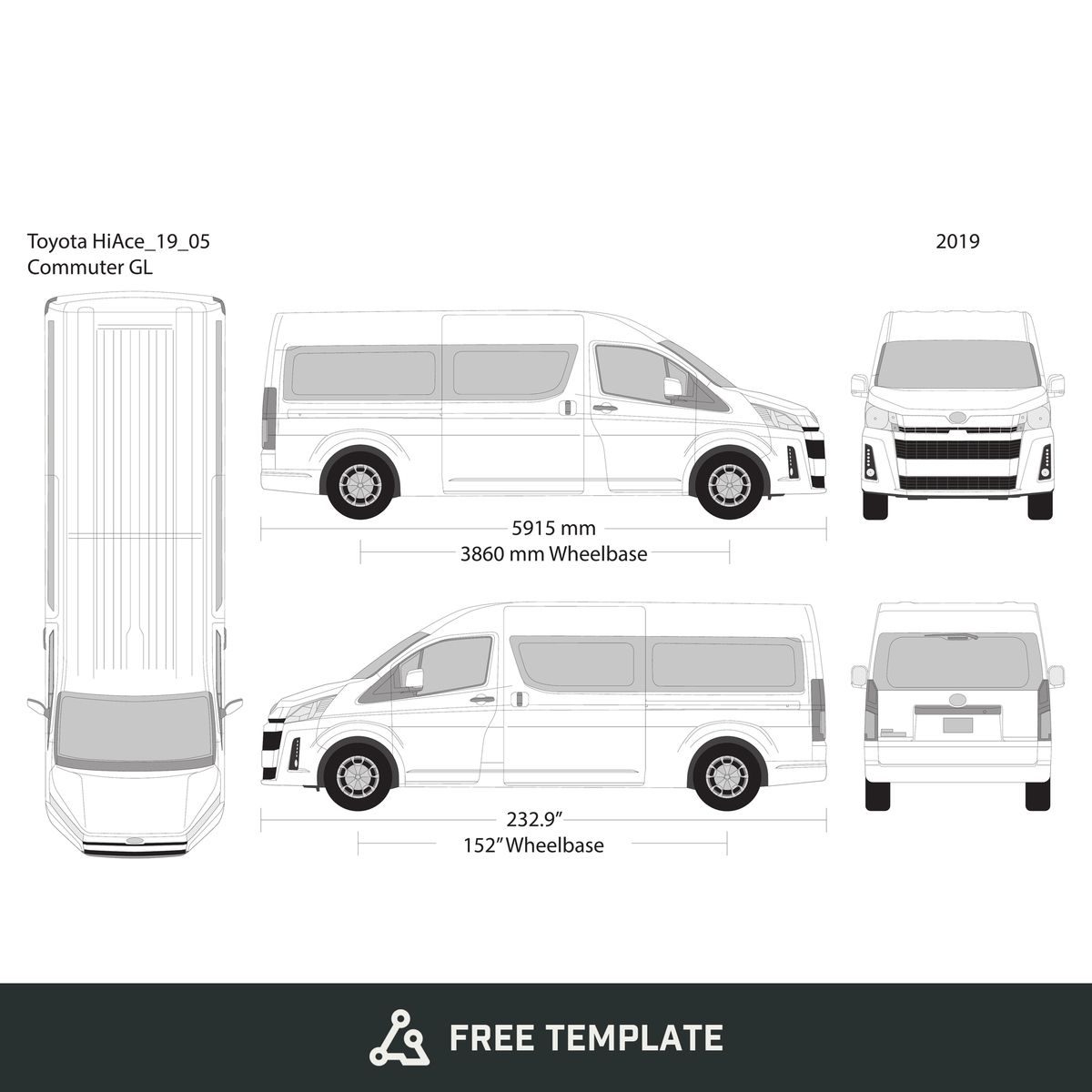 2019 Toyota Hiace free vector vehicle wrap template - GravBase